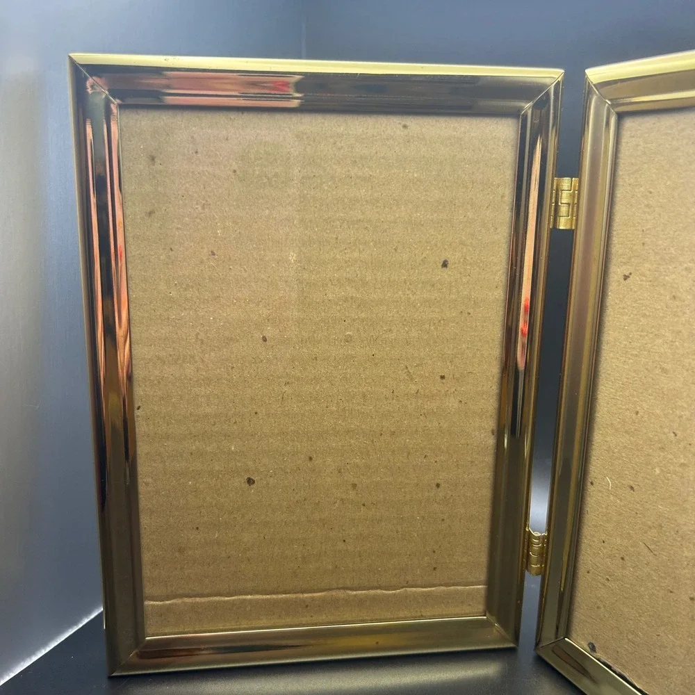 Vintage Gold Metal Double Folding Picture Frame 5x7 Bifold Tabletop
